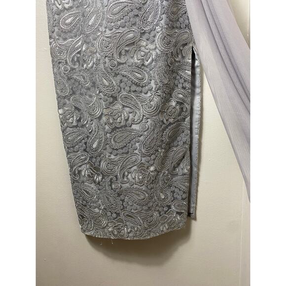 LAUREN RALPH LAUREN DRESS GOWN 4 GRAY LACE FLORAL EMBROIDERED MAXI LONG PAISLEY - Picture 8 of 13